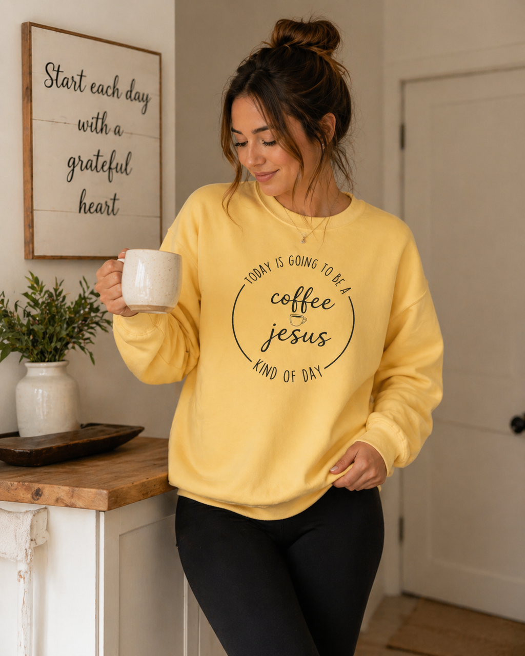 Christian Sweatshirt “Coffee and Jesus Kind of Day” | Faith-Based Crewneck