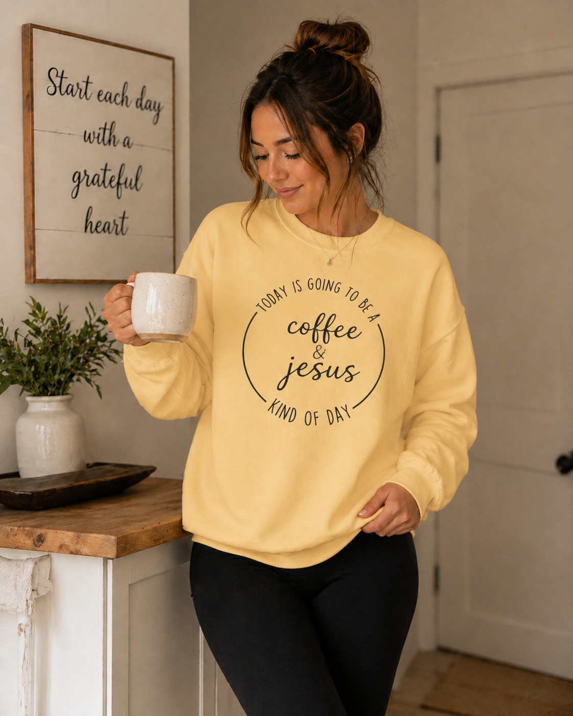 Christian Sweatshirt “Coffee and Jesus Kind of Day” | Faith-Based Crewneck